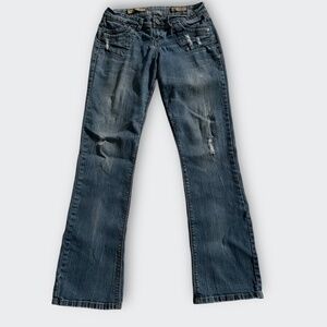 VANILLA STAR Womens Jeans Stonewash Mid-Rise Bootcut Distressed Y2K Juniors 11